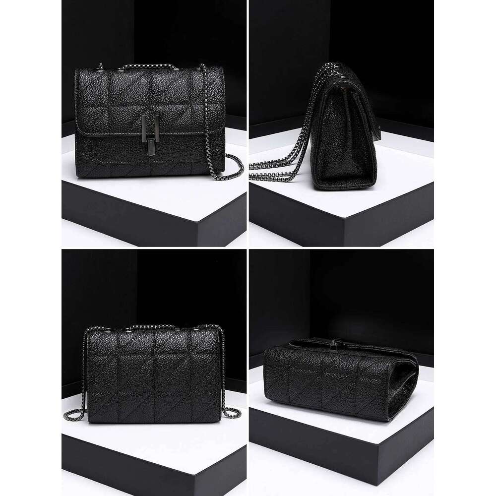 Classic Quilted Details Square High Quality PU Leather Large Capacity Casual Crossbody Bag Solid Color Dia Grid Chaig