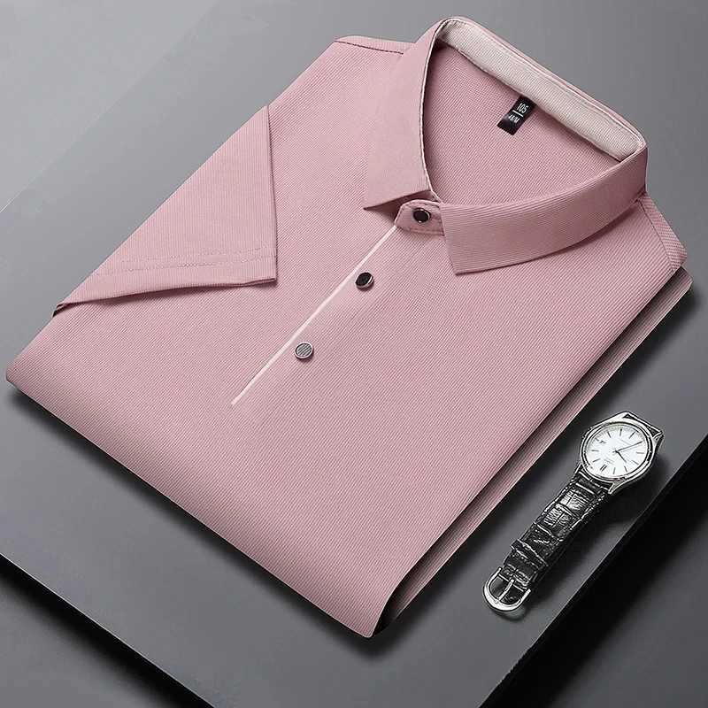 Summer Ice Silk Polo Shirt High-End T-Shirt Solid Color New Half Sleeve Non-Marking Casual Lapels Business Thin Menswear XJ250804