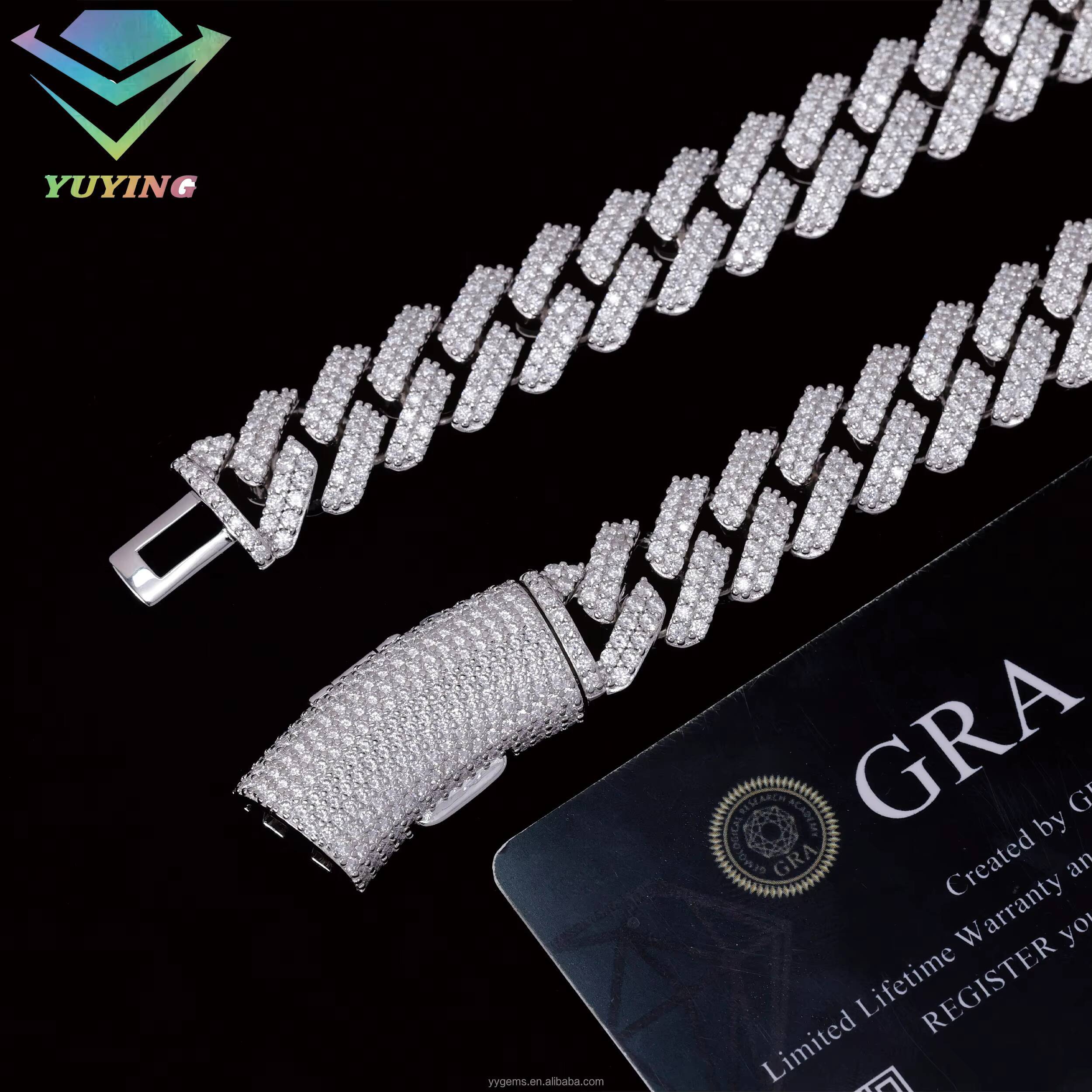 13mm 2rows Cuban Chain High Quality S925 Silver Rapper Chain Wholesale Price in Stock Cuban Link Moissanite Necklace