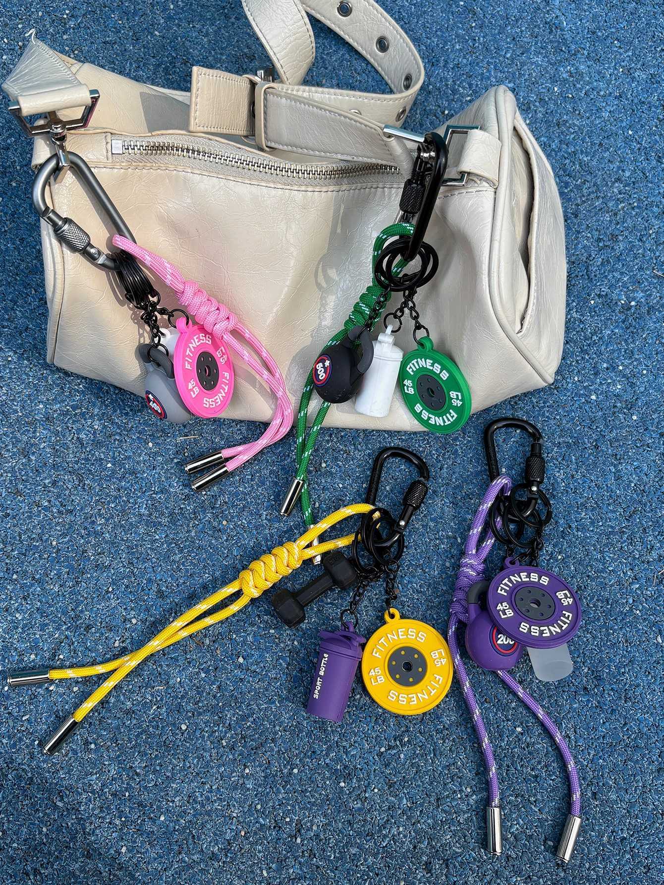 Gym Series Key Chain Color Handmade Rope Key Ring New Fashion Bag Pendant Dumbbell Kettlebell Keychain Bag Charms Y250814