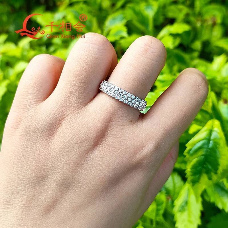 D vvs white 1.7mm melee moissanite three band ring full stones 925 Sterling Silver Ring Jewelry Rings Engagement Ladies men
