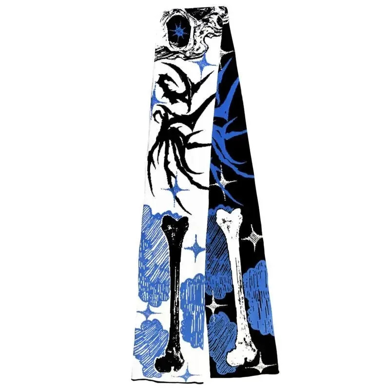 Fashion creative Anime Skeletons striped knitted womens scarf mens winter scarf apron black tassel luminous Y2K Kpop 250813