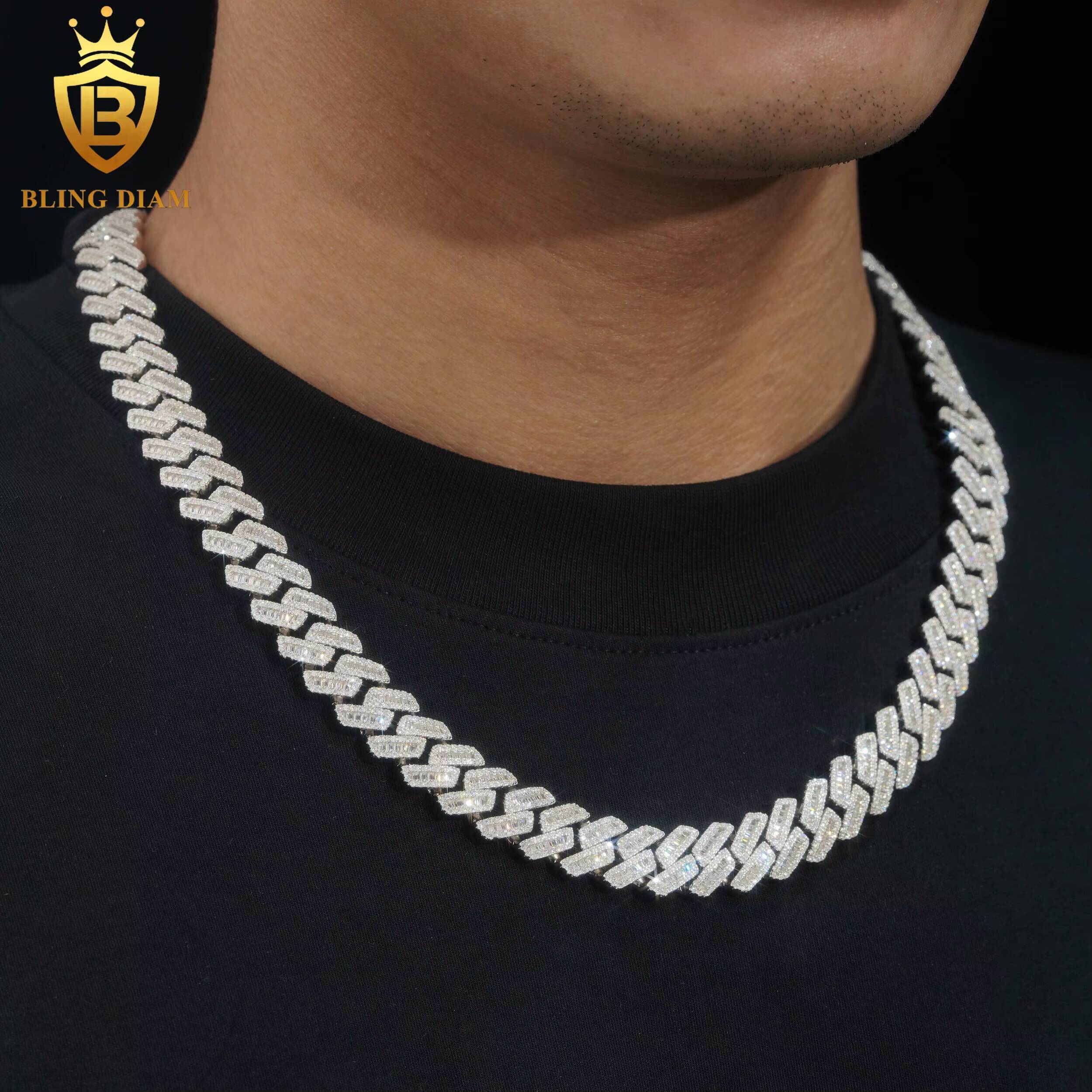 12mm New Fashion Miami Hip Hop Necklace Sterling Sier Moissanite Cuban Link Chain Iced Out Dia