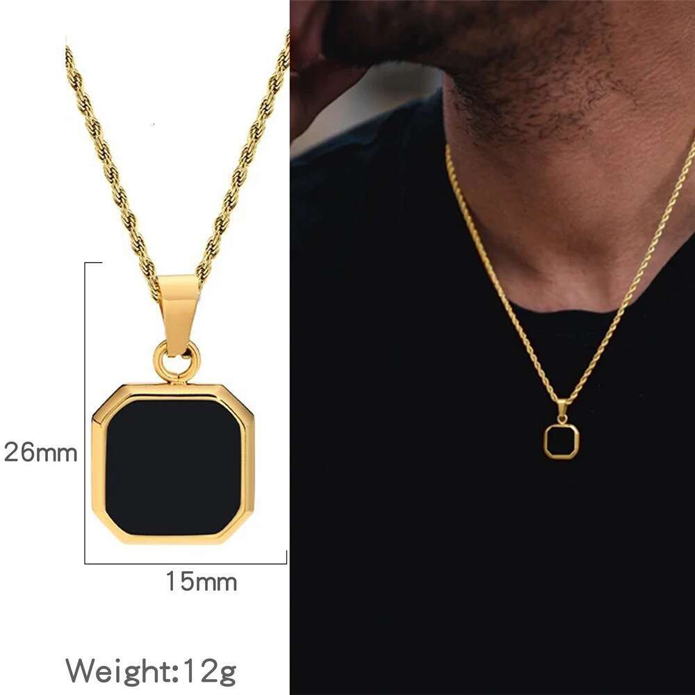 Hongtong Geometric Pendant Necklace - Fashionable Unisex Minimalist Chain (HN0138) with Black/White Shell for Unisex
