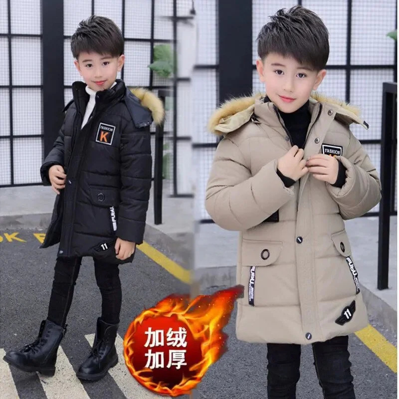 -30 Degrees Boys Down Jackets Winter Warm Outerwear Teens Thicken Windproof Coats Kids Clothing Fashion Long Parkas Boys Jackets 250813