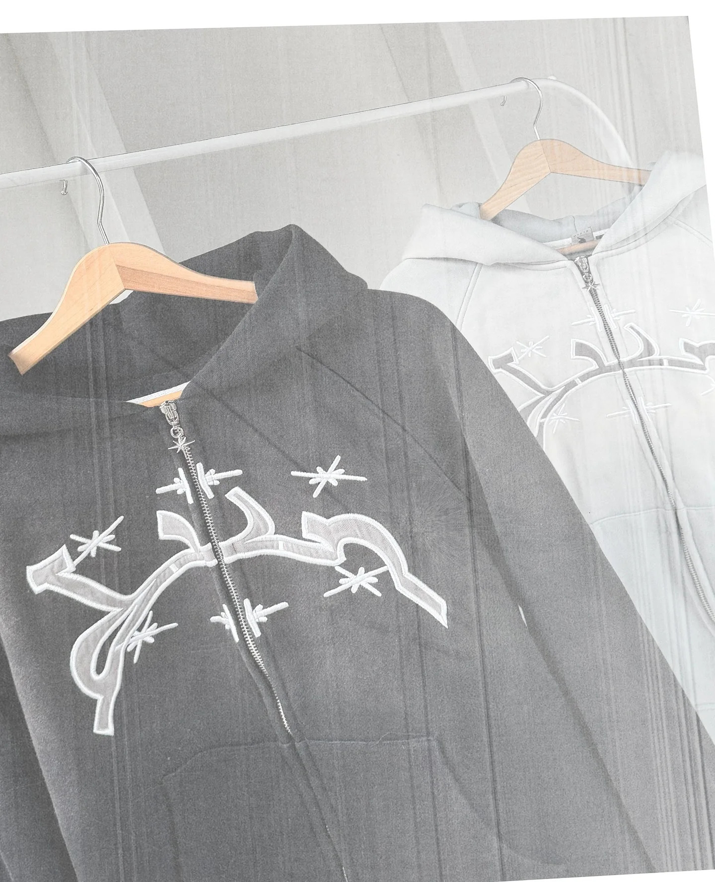 Divin Vintage Fashion Embroidery Zip Up Hoodies Y2k Harajuku Hip Hop Coat Loose Hooded Sweatshirt Men And Women Streetwear 250813