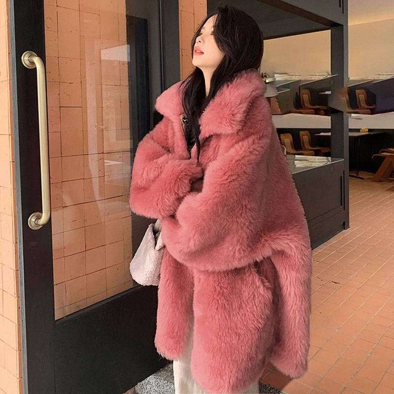 Women's Clothing Autumn Winter Wool Fur Coat Fashion Loose Casual Thickened Medium And Long Large Lapel