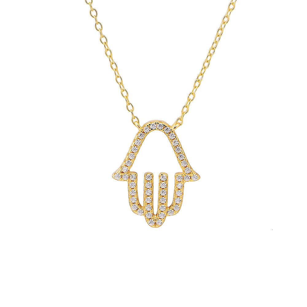 S Pure Sier Inlaid Dia Hollow Palm Necklace for Women Fashionable High-end Pendant Versatile Collarbone Chain