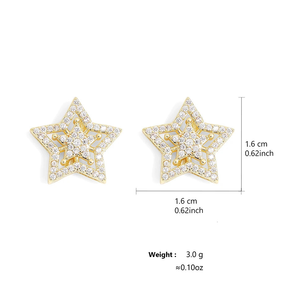 Fashion Hollow Five-pointed Star Cubic Zirconia Earring Men Gold Color Copper Metal Couple Earrings Party Daily Jewelry 250812