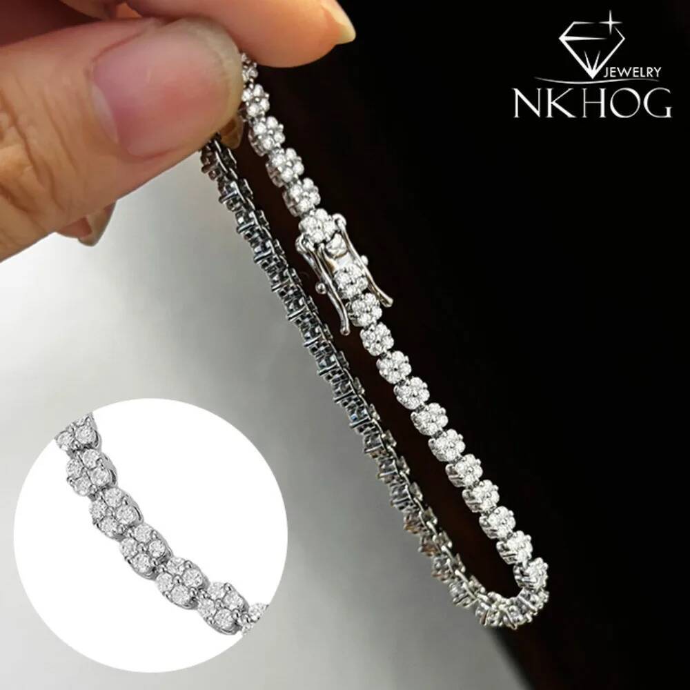 NKHOG Full Moissanite Bracelets Women 925 Sterling Silver Flower Design Wedding Diamond Hand Chains Party Gifts Fine Jewelry GRA