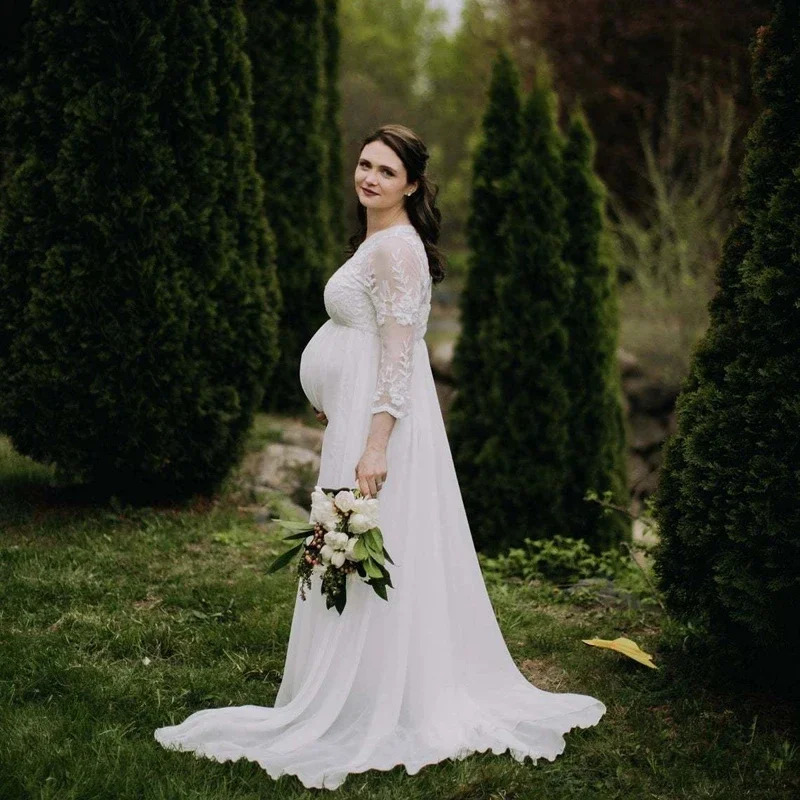 Lace Maternity Maxi Gowns Dresses for Po Shoot Long Sleeve Chiffon Pregnant Women Baby Shower Pregnancy Dress Pography 250813
