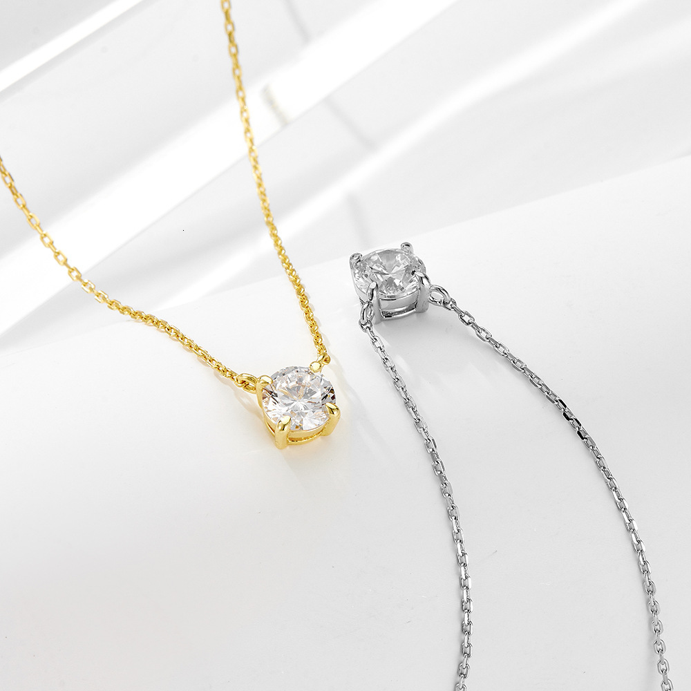 S Pure Sier Round Zircon Pendant Necklace for Women, Simple Niche Design, Light Ins Single Dia Collarbone Chain Jewelry for Women