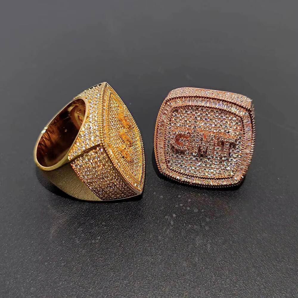 Trendy Hip Hop Custom Champion Copper Set Zircon Moissanite Hiphop Men's and Women's Ring
