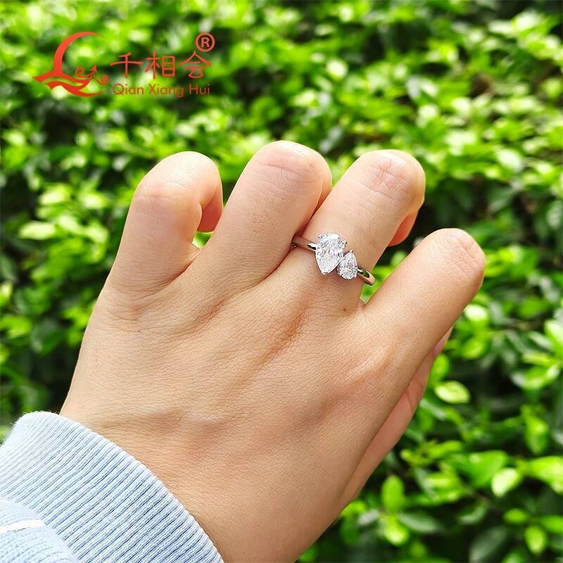 Double Pear Shape 6x9mm 4x6mm D VVS White Moissanite Ring S925 Sterling Silver Engagement Jewelry for Ladies