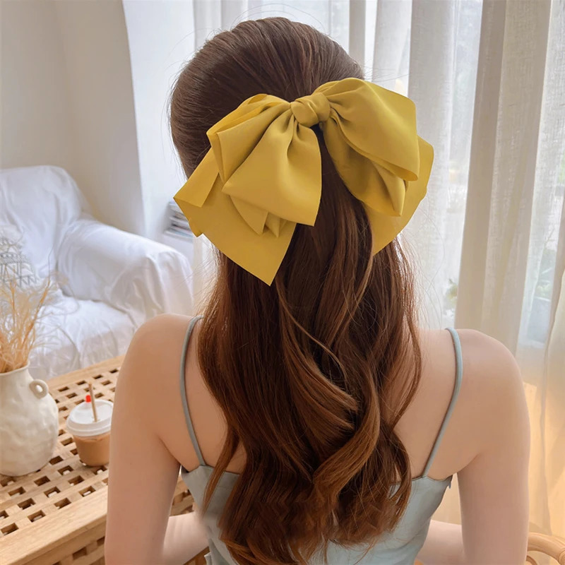 Oversized Big Bowknot Satin Hair Clips For Girls Sweet Korean Ribbon Spring Clip Bow Hair Clip Women Hairpins Hair Accessories 250812