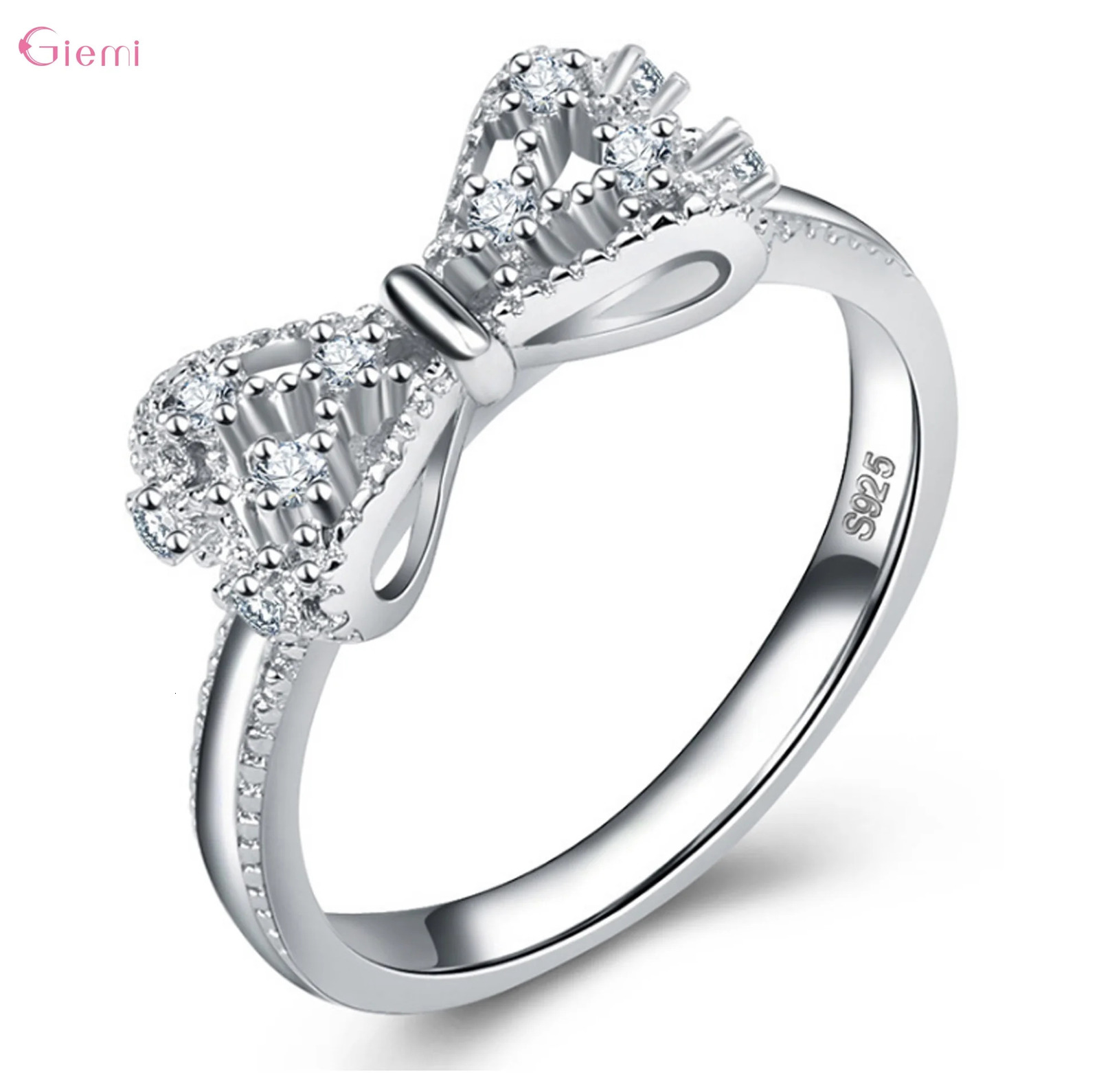 925 Sterling Silver Bowknot Bow Knot Cubic Zirconia Rhinestone Rings For Women Fashion Trendy Wedding Engagement Jewelry 250811