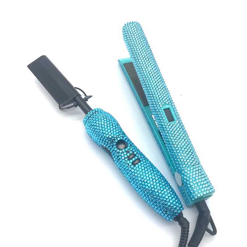 Hair Straightener and Hot Comb Set with Rhinestone High Heat Flat Iron Straightener Combo Heating Comb Hair Straightener W250814