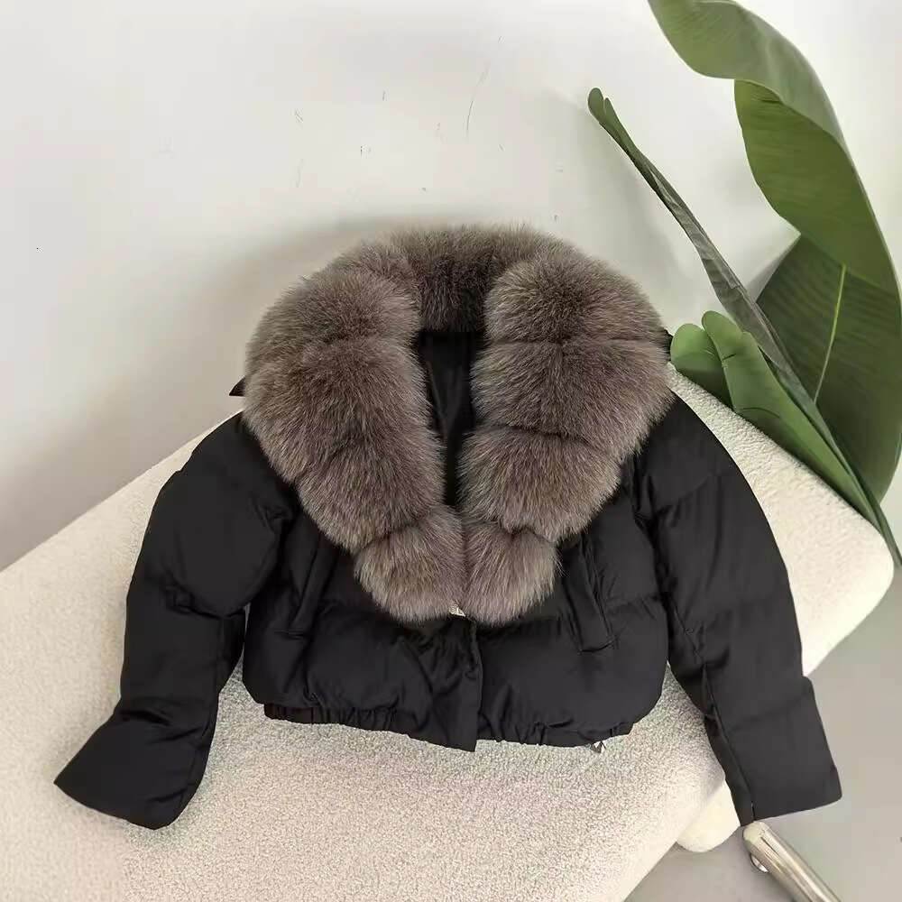 Women's Clothing Winter new style women's short fashionable warm down jacket small size stylish oversized real fox fur collar coat