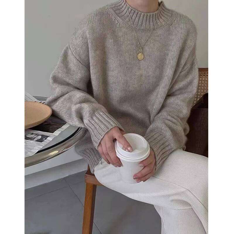 Heavy Half Turtleneck Pure Cashmere Sweater Women's Lazy Loose Thick Autumn/Winter Soft Waxy Wool Base Knit 20250809