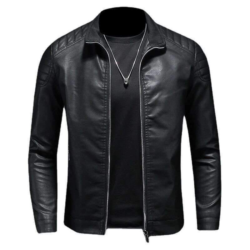 Clothing Stand Collar Men's Trendy New Leather Jacket Slim Fit Of Handsome Spring And Autumn Menswear