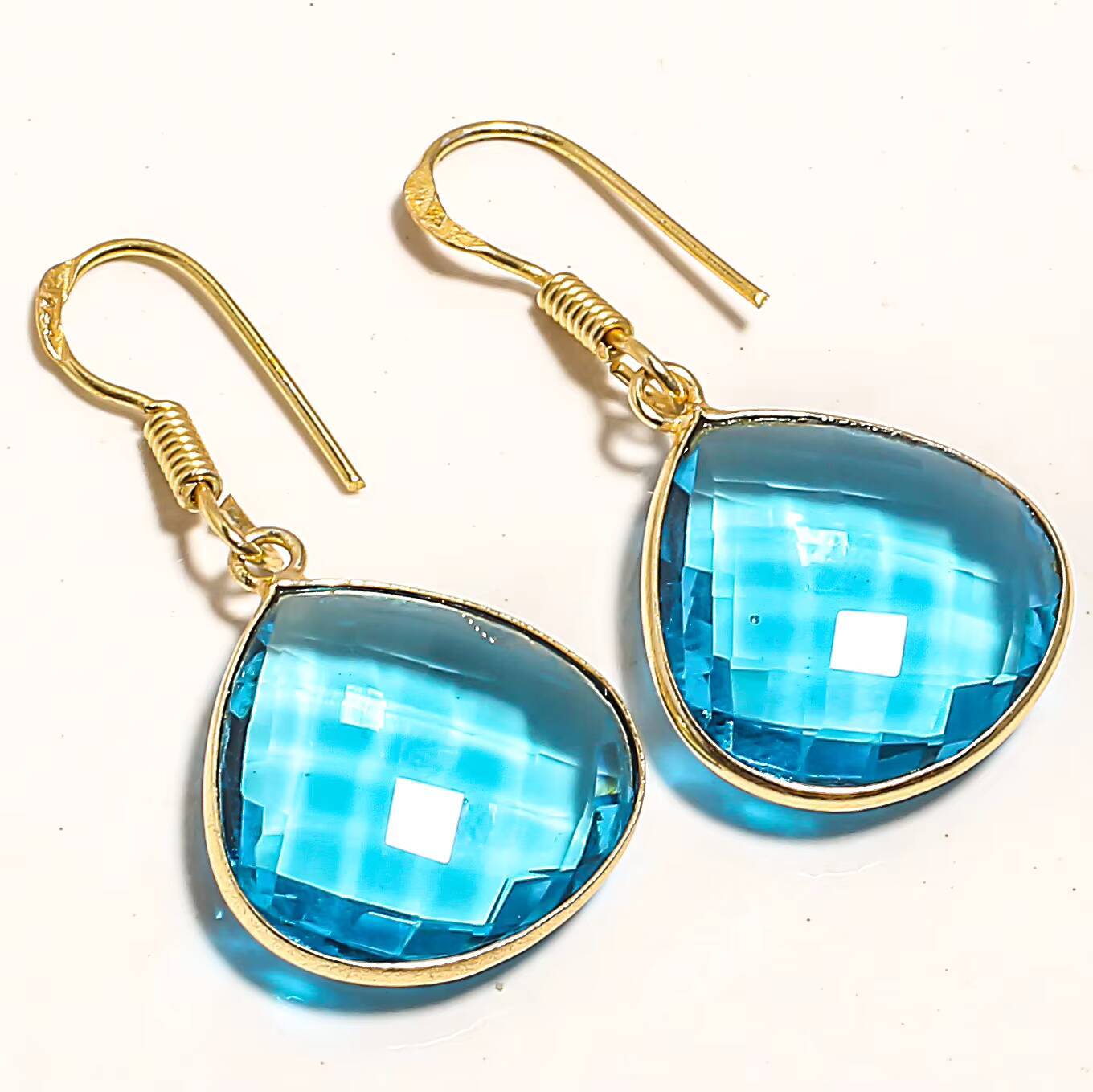 Pure Sier Exquisite Handmade Blue Stone Fashion Earrings Suitable for Girls Daily Gold Plated
