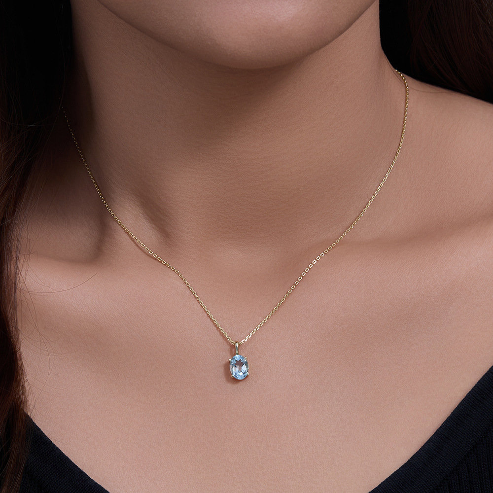 Sky Blue Topaz Sterling Sier Necklace for Women, Korean Japanese Style, Simple and Versatile, Niche Design, Light , Natural Stone Collarbone Chain Jew