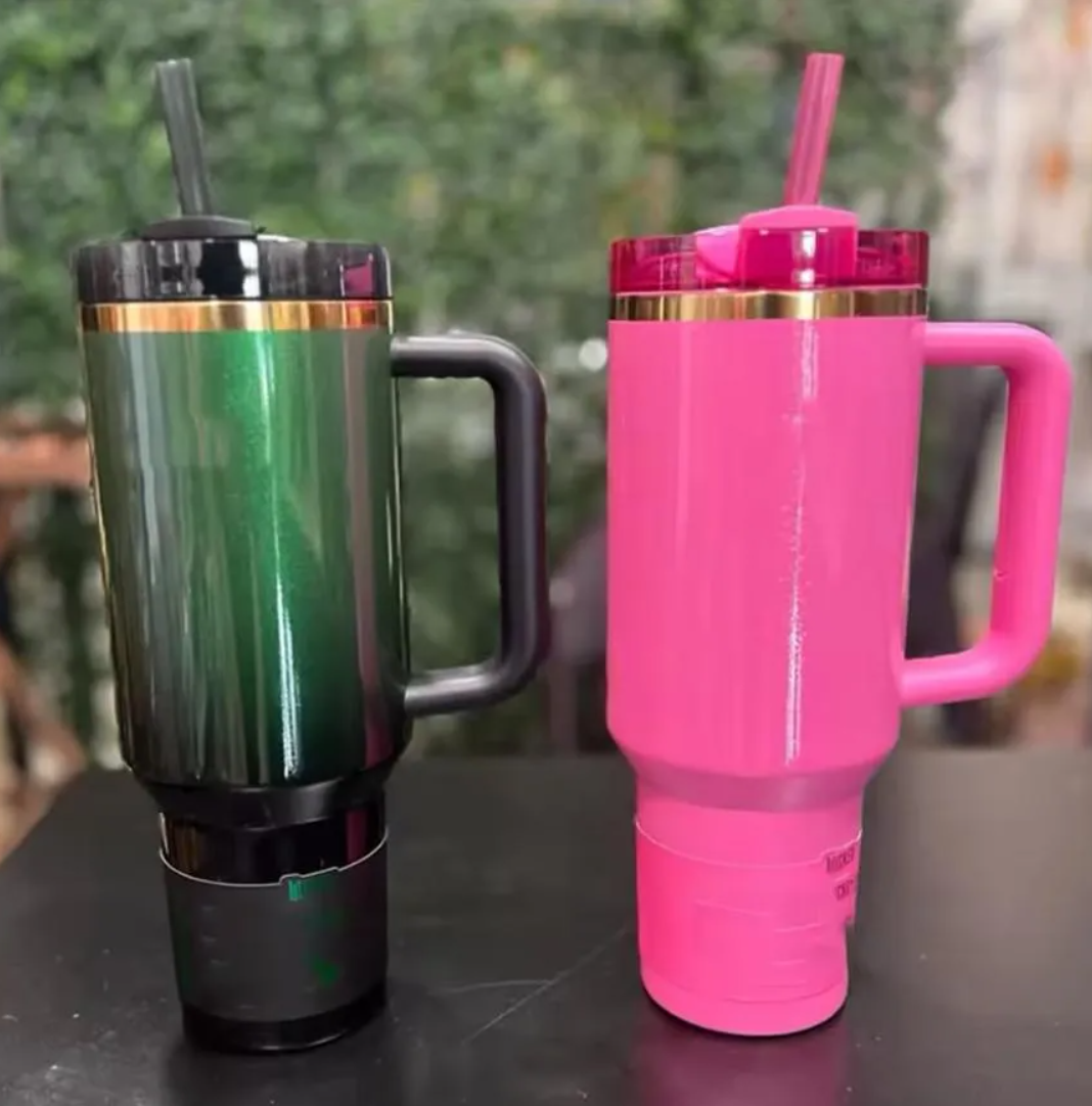 US Stocks Wicked Glinda 40oz Mugs Chocolate Gold Tumblers Blue Magnolia Flamingo Cups with Handle Lid Straw Coffee Pink Water Bottles 0814