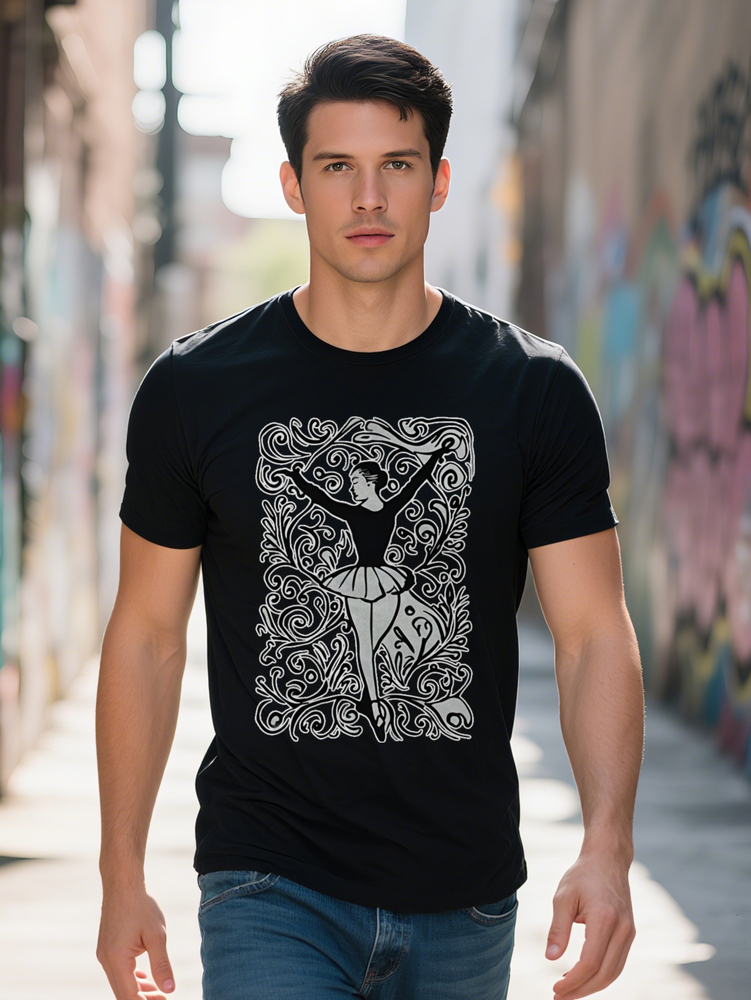 Men S Casual Ballet Dancer Graphic T-Shirt Black Long Sleeve Crewneck Tee with Intricate Dance Print Perfect Gift for
