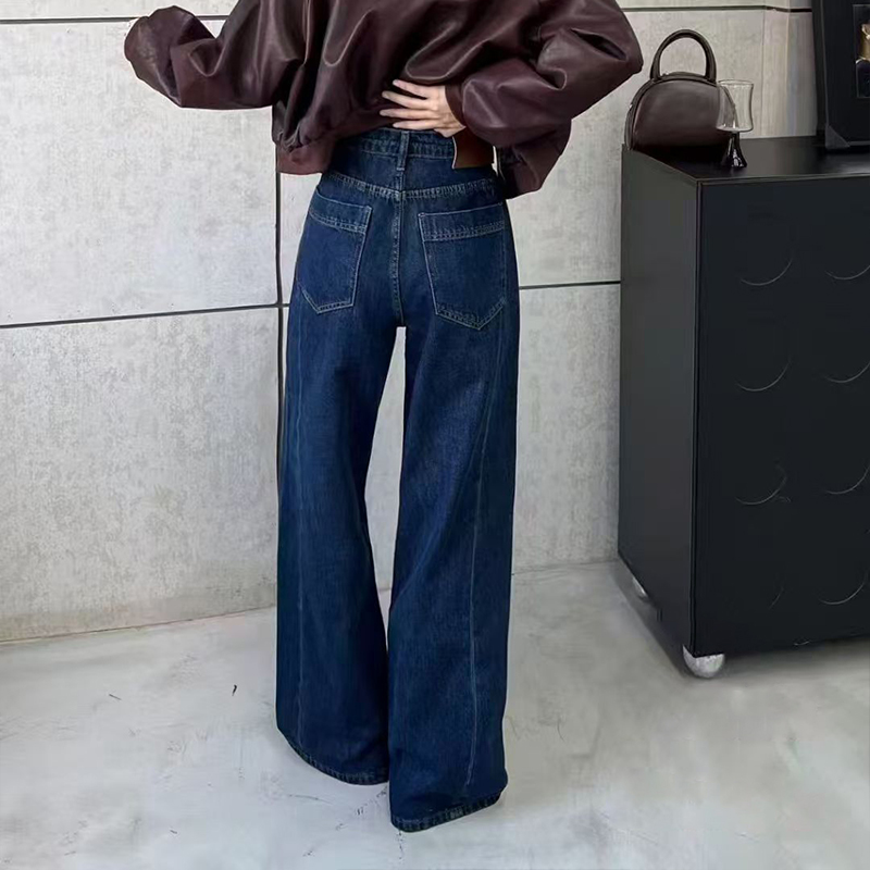Trendy High-Waisted Straight Cut Jean Trousers w/ String Closure