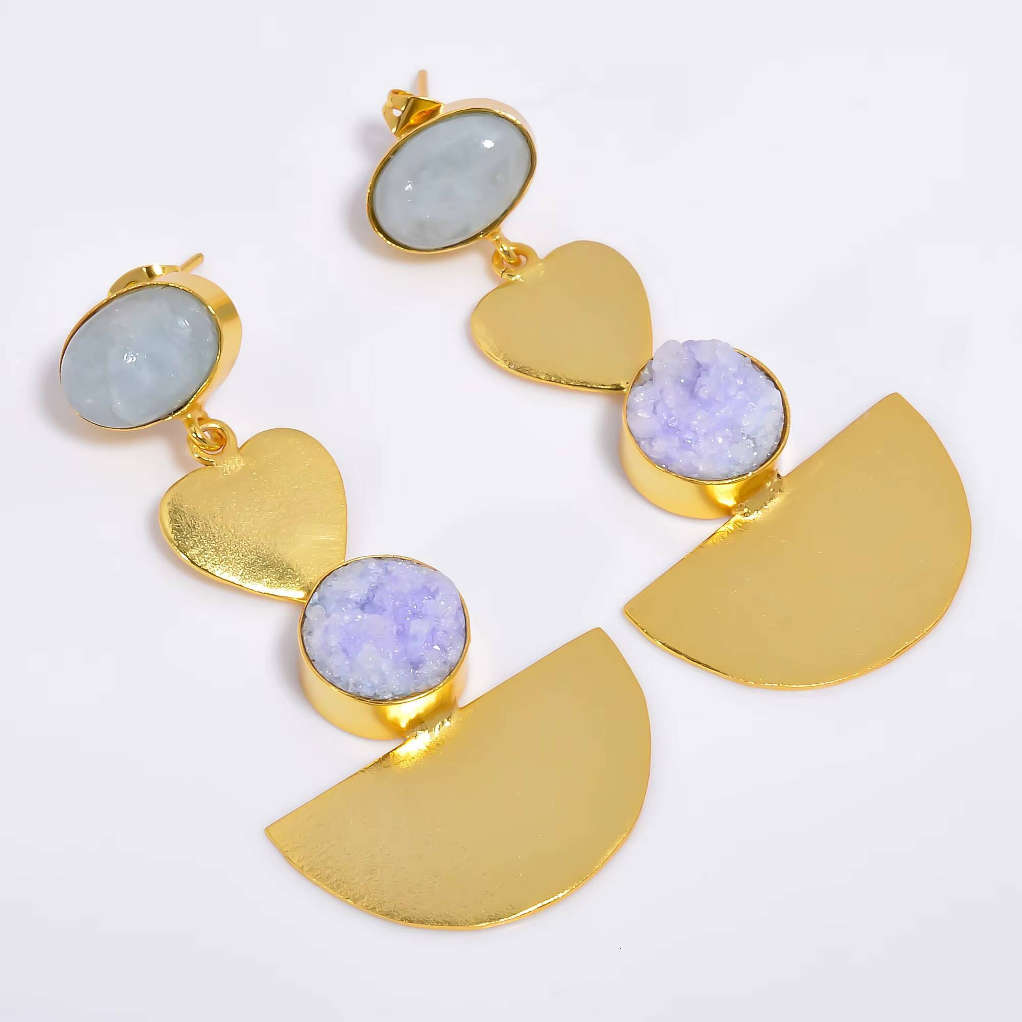 Beautiful 14k Gold Plated Fashion Earrings for Women Handmade Unique Brass Jewelry