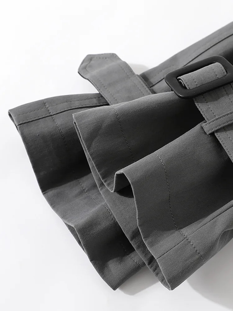 ZMEENNA Womens Gray Double Breasted Trench Coat With Belt Notched Lapel Loose Fit Long Jacket Casual Spring Outerwear ZM1062 250805