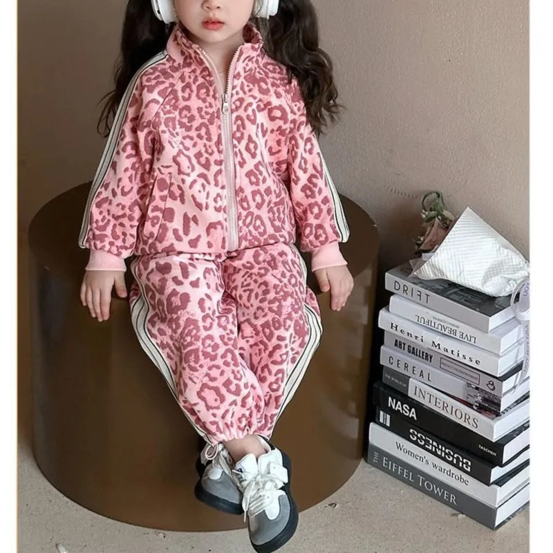 spring autumn Girls Kids Leopard pattern suit Coattrousers pants sets comfortable cute baby Clothes Children Clothing 250813