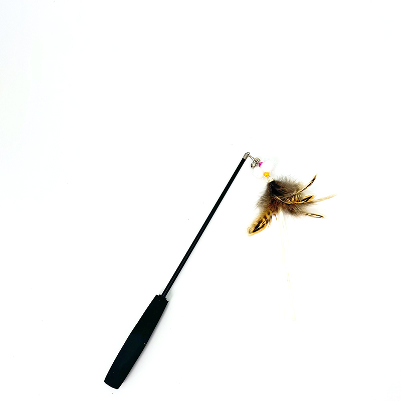 Three section cat teasing stick telescopic wholesale feather bell bucket cat stick head cat toy natural wild chicken fur cat toy