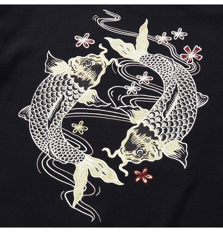 Autumn Embroidery Men Women Chinese Carp Casual Crewneck Sweatshirt Cotton Fashion Hooded Hoodies Haruku Unisex Male