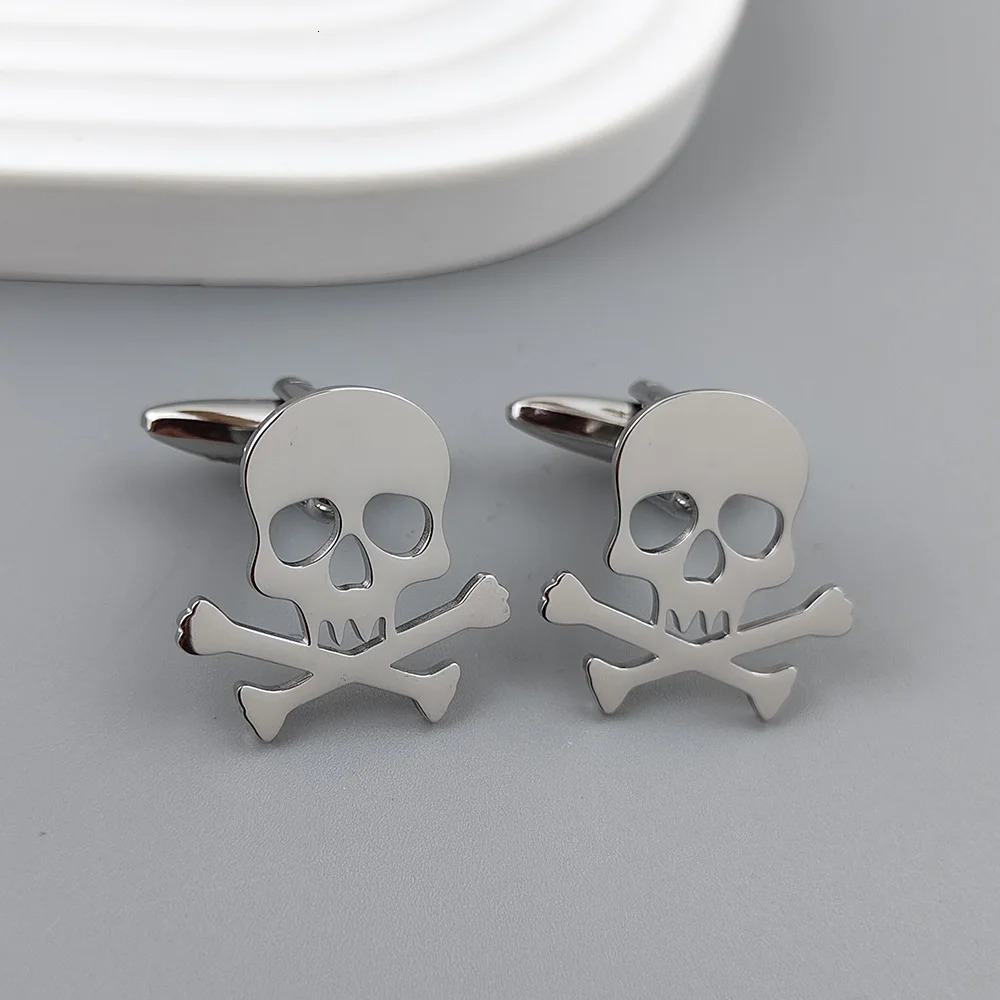 Pirate skull gold-plated cufflinks French shirt cuff accessories black stainless steel suit formal match 250812