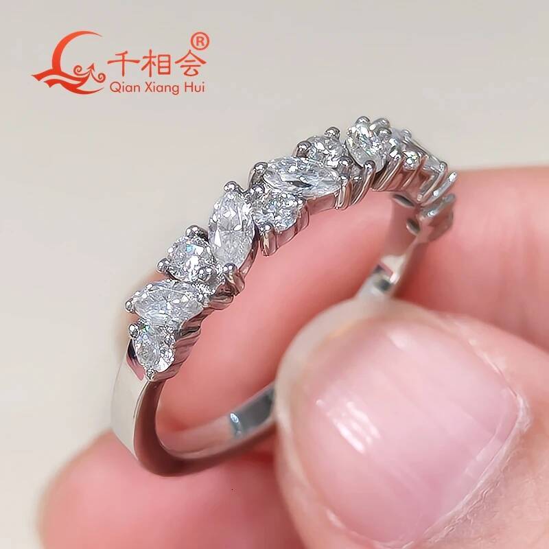 2*4mm marquise shape match round shape D VVS white moissanite half Eternity Band ring 925 Silver Rings Jewelry Engagement