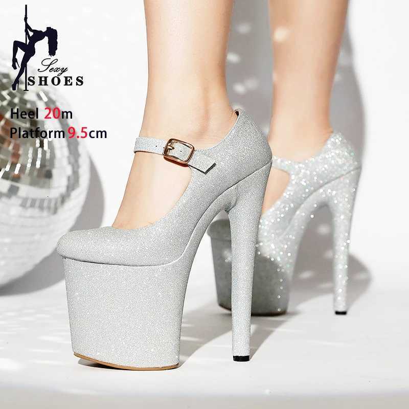 20cm High Heels New Buckle Strap Fashion Platform Fetish Black Pumps Ladies Bling Nightclub Party Shoes Plus Size W250814