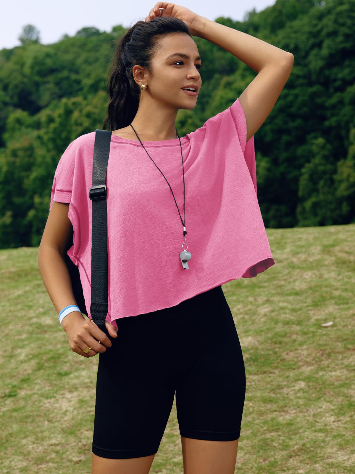 Women's T Shirts Short Sleeve Workout Shirts Open Back Tops Casual Yoga Y2k Athletic Gym Slouchy Crop Running Tees
