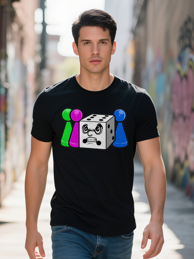 Men s Casual Graphic T-Shirt with Angry Six-Sided Dice Print Black Round Neck Summer Tee Regular Top for Gaming