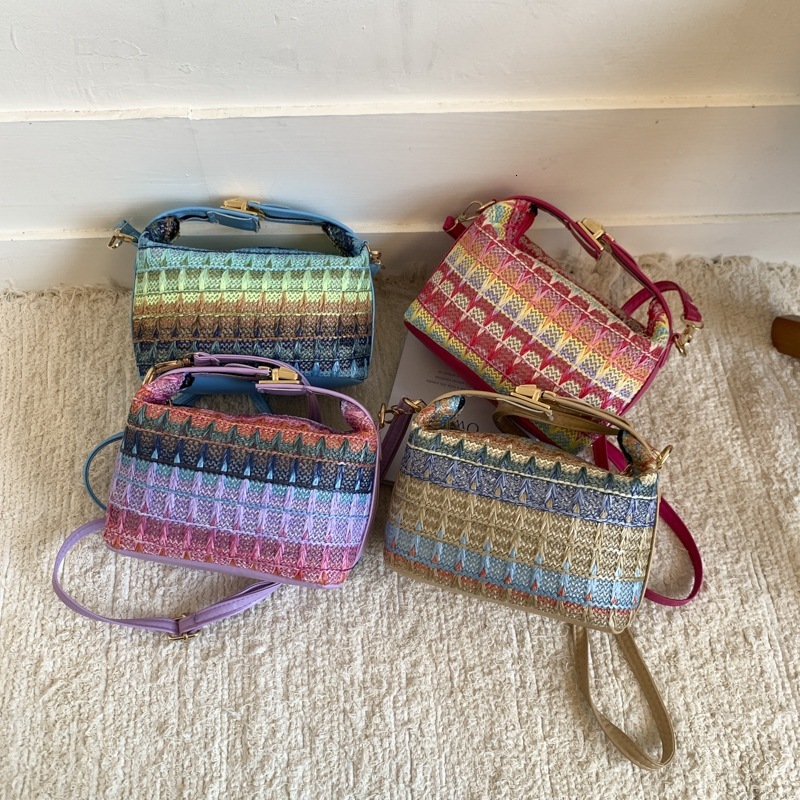 Luxury Brand Designer Bag Ethnic Style Colorful Straw Bag For Women, Niche Handbag, 2025 New Fashionable Chain Shoulder Crossbody Woven Bag