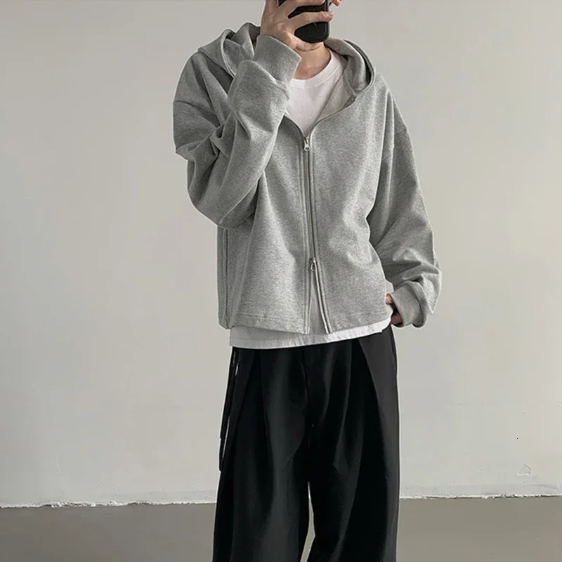Autumn Korean Fashion Zipper Hooded Sweatshirts For Men Long Sleeve Y2K Vintage Hoodies Basic Crop Tops Streetwear Hoody Jacket 250813