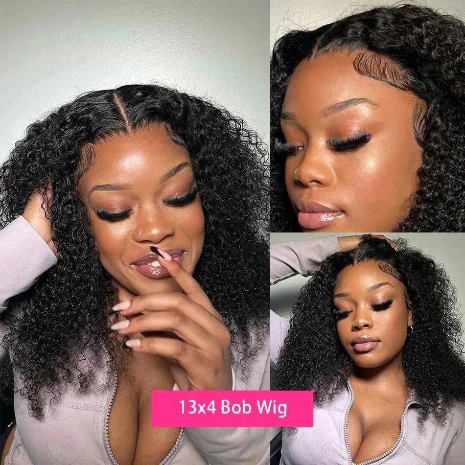 Curly Lace Front Wig Human Hair For Black Women 13x4 HD 360 Full Lace Wig Short Bob Lace Frontal Wigs Pre Plucked Glueless Wig Wear And Go Synthetic
