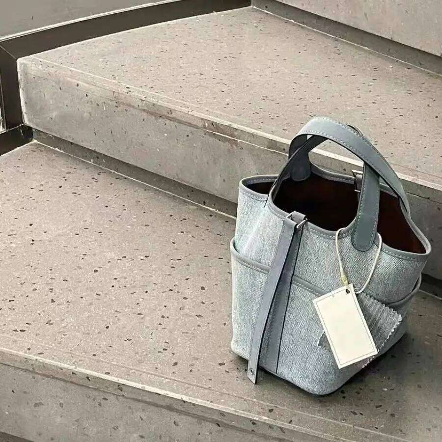 Denim Handbag Women Summer New Work Commuting Spliced Bucket Fashion Versatile Simple Tote Female Shopping Bag