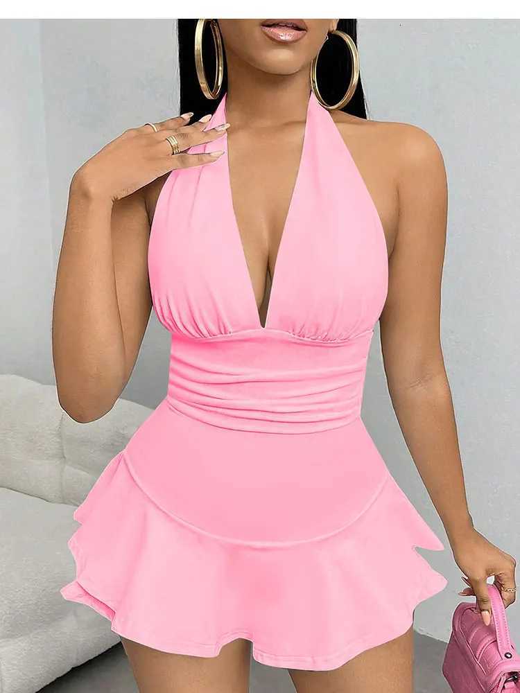 Summer Black Sexy Womens Dresses Streetwear Fashion Club Party Halter Dress Ele Lady Sexy Backless V-neck Low Chest Dresses XJ250814