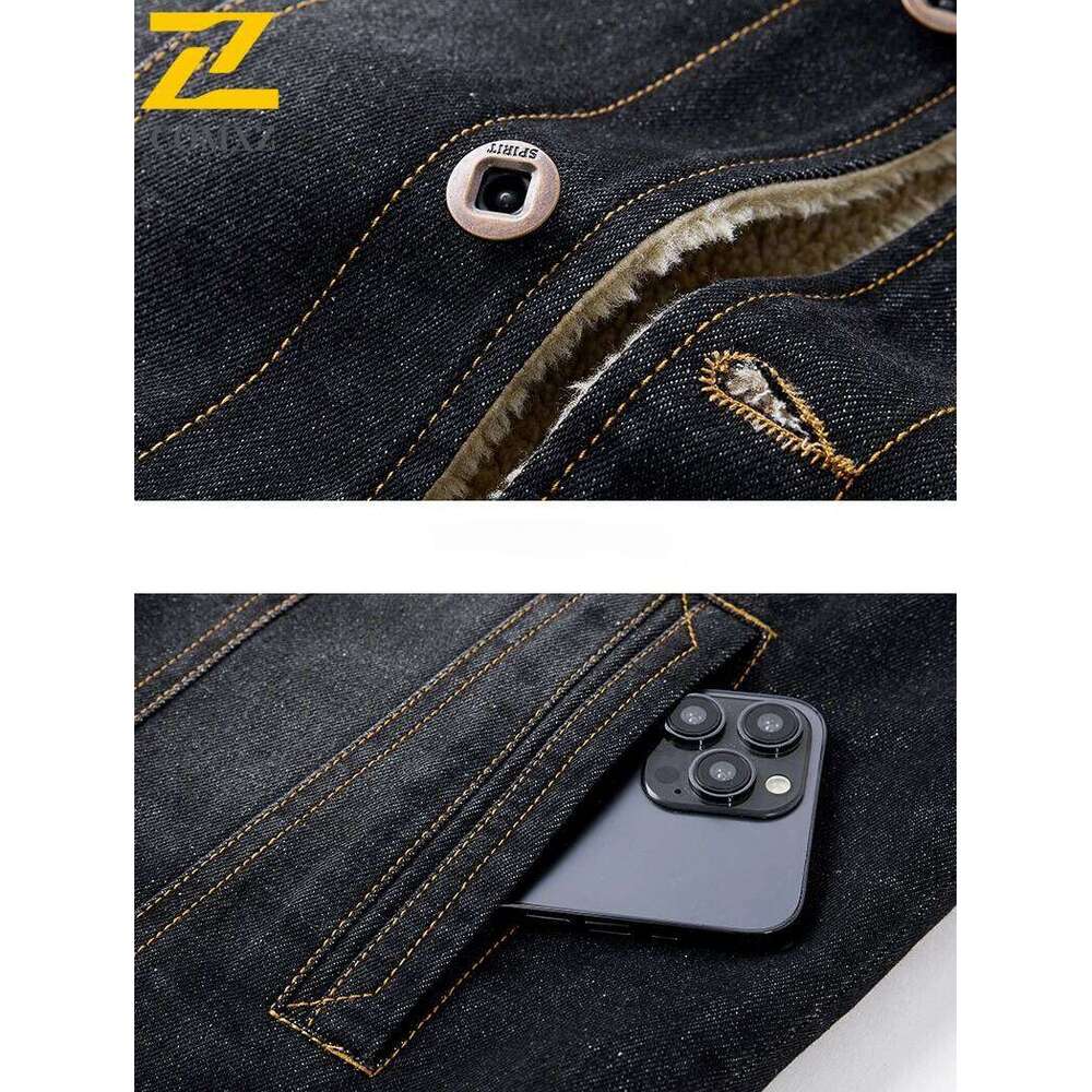 Denim Vest Autumn and Winter New Solid Color Veet Plush Chest Pocket Design Business Lapel Coat Men's Sleeveless Jacket