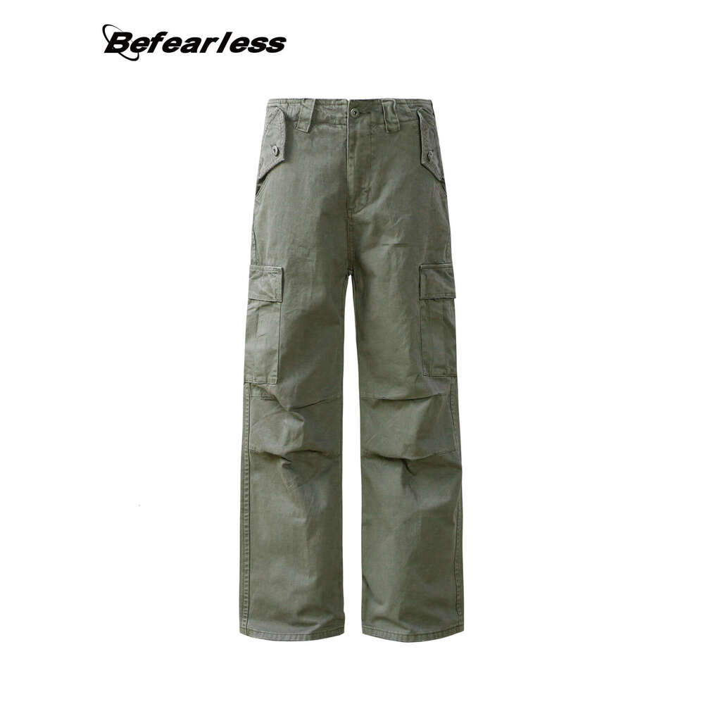 Washed Vintage American Style Cargo Unisex Loose Straight Leg Paratrooper Trendy Casual Pants B5