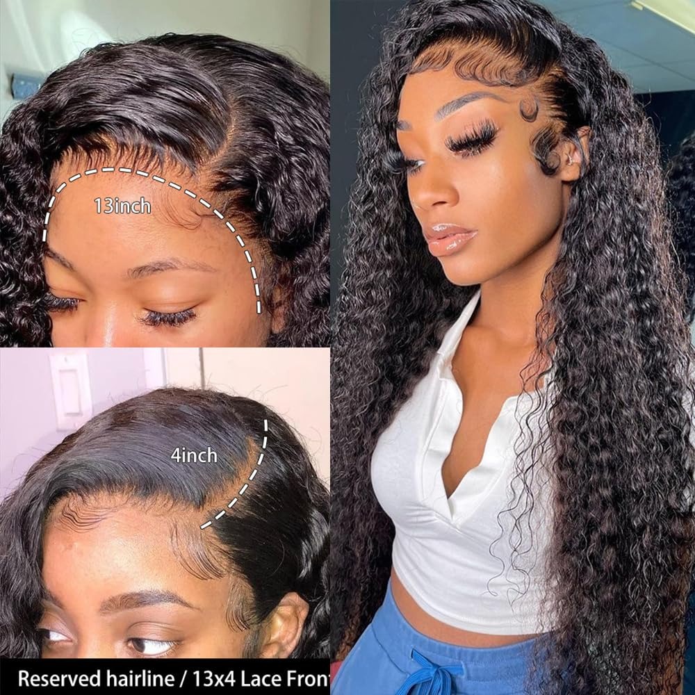 30 Inch Lace Front Wig Human Hair for Black Women 180% Density HD Transparent 13x4 Deep Wave Lace Front Wigs Synthetic Pre Plucked Wet and Wavy