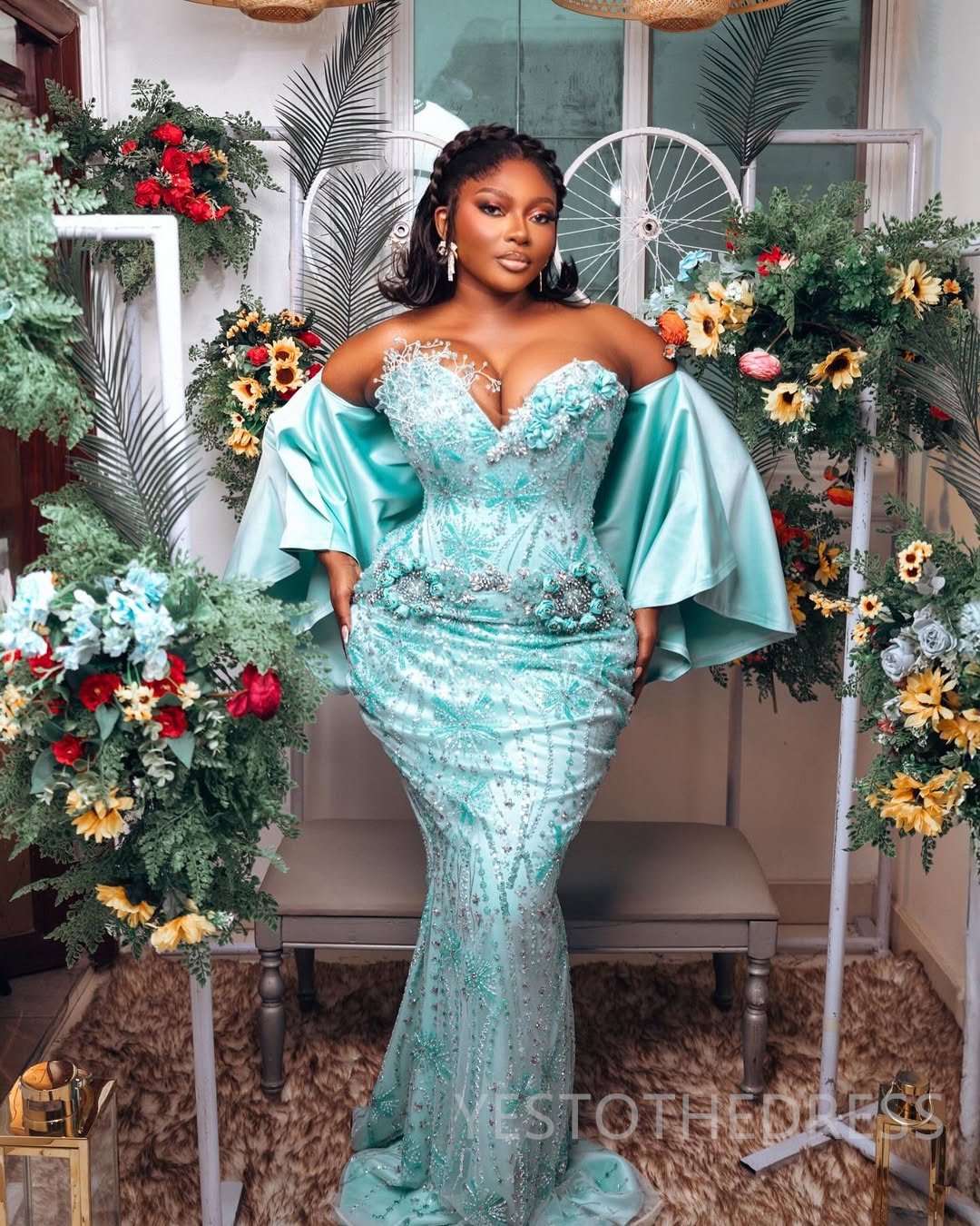 2025 Plus Size Iceblue Mermaid Prom Dresses Aso Ebi Beaded Lace Illusion Sweetheart Sexy Beaded Lace Crystals Flora Birthday Dress Second Reception Go