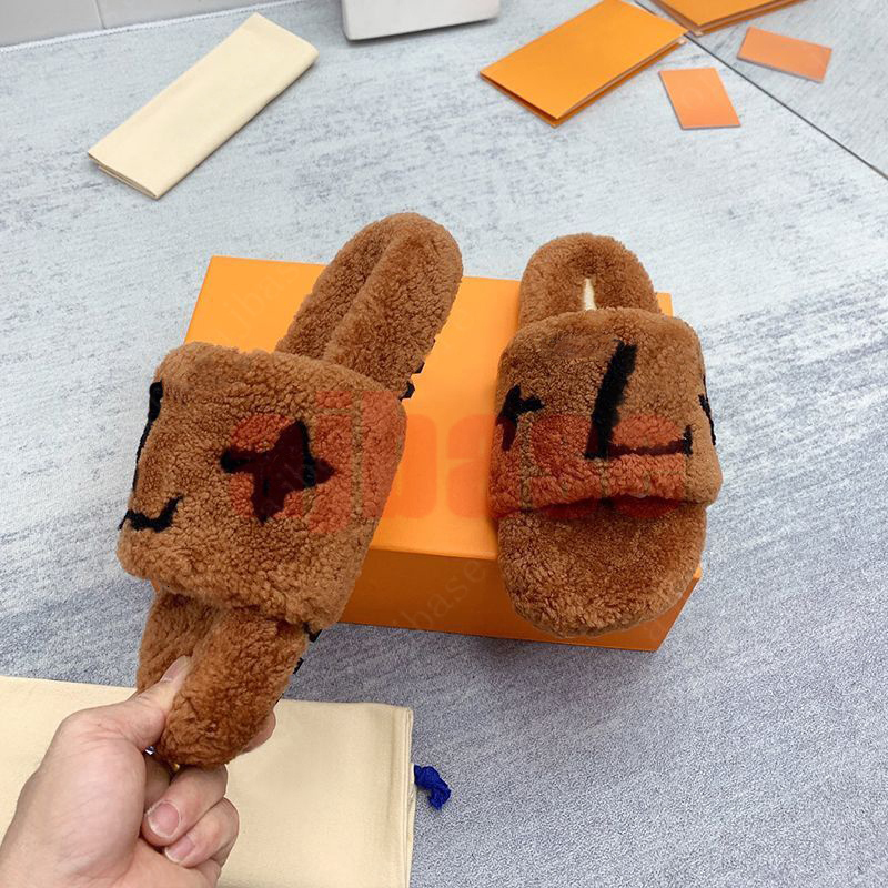Designer Wool Slippers Slides Ladies Luxury Winter Fur Fluffy Furry Warm Letters Sandals Flat Fashion Womens Sliders Comfortable Fuzzy Girl Flip Flop Slipper 35-45