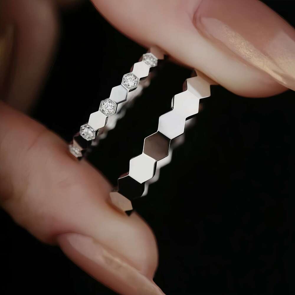 Honeycomb Ring High Wide Narrow Version Women CNC Rose Gold Live Inlay